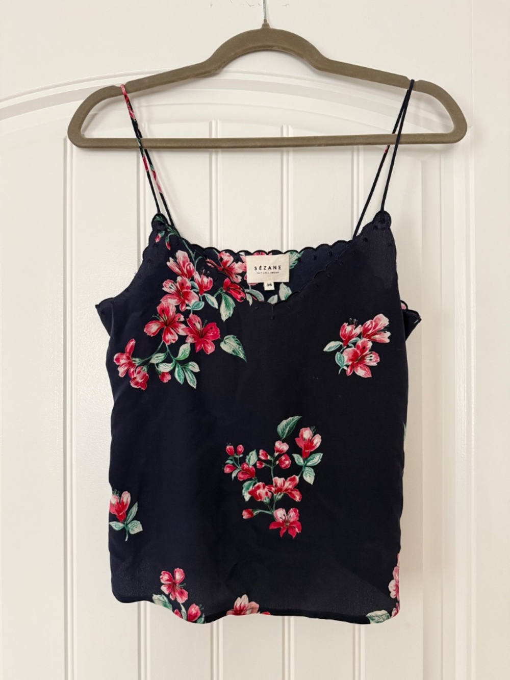 Sézane floral cami Athénée top 100% silk - Size 36 (Small)